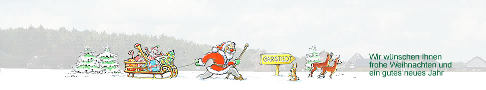 Frohe Weihnachten Schlitten mit Weihnachsmann und Blick auf das Auefeld